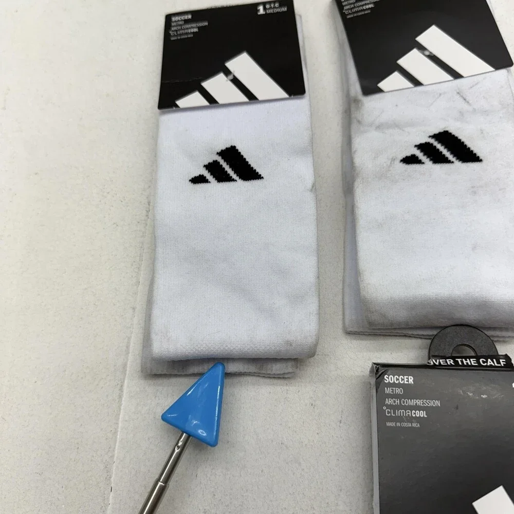 Adidas Soccer Socks Mens Medium White Over The Calf ClimaCool Metro 4 Pairs